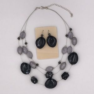 grey and black stone necklace set
